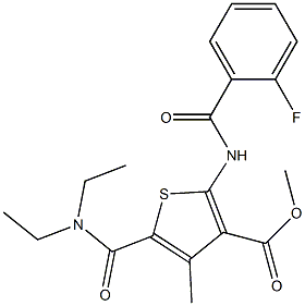 methyl 5-[(diethylamino)carbonyl]-2-{[(2-fluorophenyl)carbonyl]amino}-4-methylthiophene-3-carboxylate Struktur