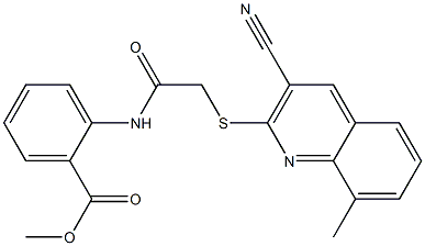 methyl 2-({[(3-cyano-8-methyl-2-quinolinyl)sulfanyl]acetyl}amino)benzoate Struktur