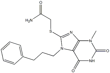 2-{[3-methyl-2,6-dioxo-7-(3-phenylpropyl)-2,3,6,7-tetrahydro-1H-purin-8-yl]sulfanyl}acetamide Struktur