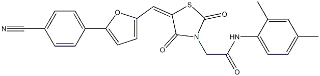 2-(5-{[5-(4-cyanophenyl)-2-furyl]methylene}-2,4-dioxo-1,3-thiazolidin-3-yl)-N-(2,4-dimethylphenyl)acetamide Struktur