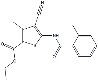 ethyl 4-cyano-3-methyl-5-[(2-methylbenzoyl)amino]-2-thiophenecarboxylate Struktur