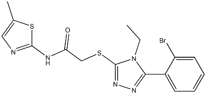 2-{[5-(2-bromophenyl)-4-ethyl-4H-1,2,4-triazol-3-yl]sulfanyl}-N-(5-methyl-1,3-thiazol-2-yl)acetamide Struktur