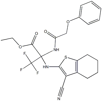 ethyl 2-[(3-cyano-4,5,6,7-tetrahydro-1-benzothiophen-2-yl)amino]-3,3,3-trifluoro-2-[(2-phenoxyacetyl)amino]propanoate Struktur