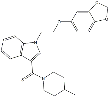 1-[2-(1,3-benzodioxol-5-yloxy)ethyl]-3-[(4-methyl-1-piperidinyl)carbothioyl]-1H-indole Struktur