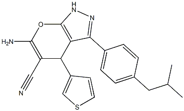 6-amino-3-(4-isobutylphenyl)-4-(3-thienyl)-1,4-dihydropyrano[2,3-c]pyrazole-5-carbonitrile Struktur