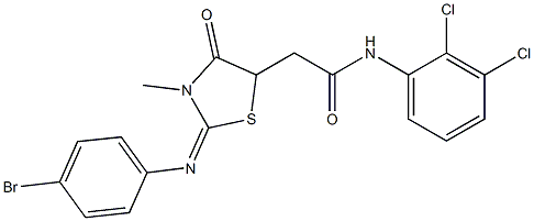 2-{2-[(4-bromophenyl)imino]-3-methyl-4-oxo-1,3-thiazolidin-5-yl}-N-(2,3-dichlorophenyl)acetamide Struktur