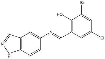 2-bromo-4-chloro-6-[(1H-indazol-5-ylimino)methyl]phenol Struktur