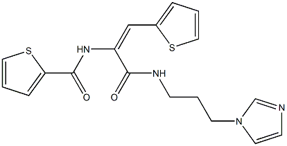 N-[1-({[3-(1H-imidazol-1-yl)propyl]amino}carbonyl)-2-(2-thienyl)vinyl]-2-thiophenecarboxamide Struktur