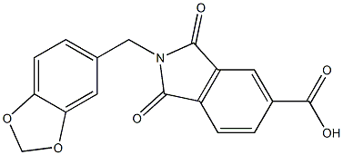 2-(1,3-benzodioxol-5-ylmethyl)-1,3-dioxo-5-isoindolinecarboxylic acid Struktur