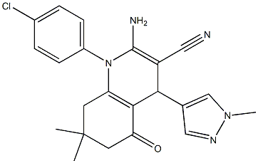 2-amino-1-(4-chlorophenyl)-7,7-dimethyl-4-(1-methyl-1H-pyrazol-4-yl)-5-oxo-1,4,5,6,7,8-hexahydro-3-quinolinecarbonitrile Struktur