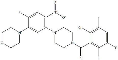 4-{5-[4-(2-chloro-5,6-difluoro-3-methylbenzoyl)-1-piperazinyl]-2-fluoro-4-nitrophenyl}morpholine Struktur