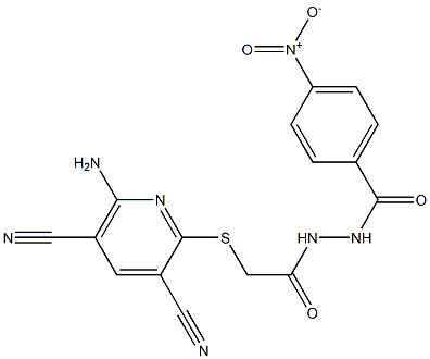 2-[(6-amino-3,5-dicyano-2-pyridinyl)sulfanyl]-N'-{4-nitrobenzoyl}acetohydrazide Struktur