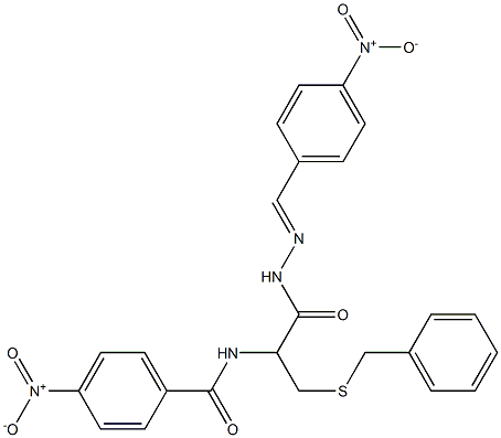 N-[1-[(benzylsulfanyl)methyl]-2-(2-{4-nitrobenzylidene}hydrazino)-2-oxoethyl]-4-nitrobenzamide Struktur