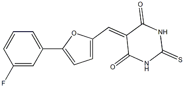 5-{[5-(3-fluorophenyl)-2-furyl]methylene}-2-thioxodihydropyrimidine-4,6(1H,5H)-dione Struktur