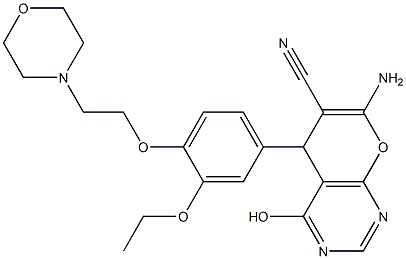 7-amino-5-{3-ethoxy-4-[2-(4-morpholinyl)ethoxy]phenyl}-4-hydroxy-5H-pyrano[2,3-d]pyrimidine-6-carbonitrile Struktur