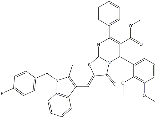 ethyl 5-(2,3-dimethoxyphenyl)-2-{[1-(4-fluorobenzyl)-2-methyl-1H-indol-3-yl]methylene}-3-oxo-7-phenyl-2,3-dihydro-5H-[1,3]thiazolo[3,2-a]pyrimidine-6-carboxylate Struktur