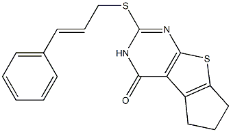 2-(cinnamylsulfanyl)-3,5,6,7-tetrahydro-4H-cyclopenta[4,5]thieno[2,3-d]pyrimidin-4-one Struktur