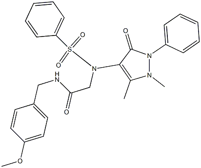 2-[(1,5-dimethyl-3-oxo-2-phenyl-2,3-dihydro-1H-pyrazol-4-yl)(phenylsulfonyl)amino]-N-(4-methoxybenzyl)acetamide Struktur