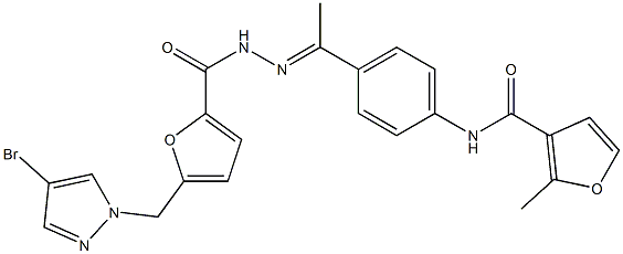 N-[4-(N-{5-[(4-bromo-1H-pyrazol-1-yl)methyl]-2-furoyl}ethanehydrazonoyl)phenyl]-2-methyl-3-furamide Struktur