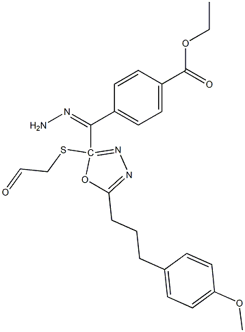 ethyl 4-{2-[({5-[3-(4-methoxyphenyl)propyl]-1,3,4-oxadiazol-2-yl}sulfanyl)acetyl]carbohydrazonoyl}benzoate Struktur