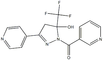 3-(4-pyridinyl)-1-(3-pyridinylcarbonyl)-5-(trifluoromethyl)-4,5-dihydro-1H-pyrazol-5-ol Struktur