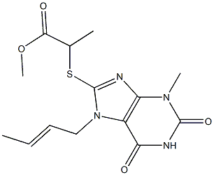 methyl 2-{[7-(2-butenyl)-3-methyl-2,6-dioxo-2,3,6,7-tetrahydro-1H-purin-8-yl]sulfanyl}propanoate Struktur