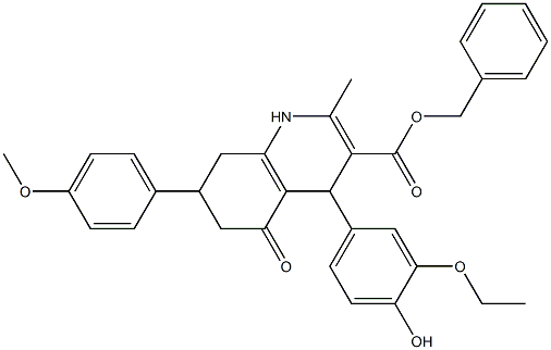 benzyl 4-(3-ethoxy-4-hydroxyphenyl)-7-(4-methoxyphenyl)-2-methyl-5-oxo-1,4,5,6,7,8-hexahydro-3-quinolinecarboxylate Struktur