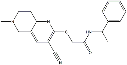 2-[(3-cyano-6-methyl-5,6,7,8-tetrahydro[1,6]naphthyridin-2-yl)sulfanyl]-N-(1-phenylethyl)acetamide Struktur