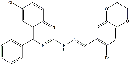 7-bromo-2,3-dihydro-1,4-benzodioxine-6-carbaldehyde (6-chloro-4-phenyl-2-quinazolinyl)hydrazone Struktur