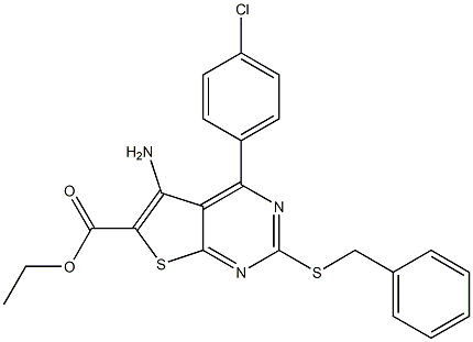 ethyl 5-amino-2-(benzylsulfanyl)-4-(4-chlorophenyl)thieno[2,3-d]pyrimidine-6-carboxylate Struktur