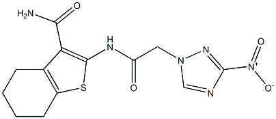 2-[({3-nitro-1H-1,2,4-triazol-1-yl}acetyl)amino]-4,5,6,7-tetrahydro-1-benzothiophene-3-carboxamide Struktur