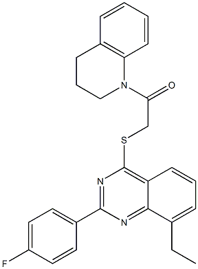 4-{[2-(3,4-dihydro-1(2H)-quinolinyl)-2-oxoethyl]sulfanyl}-8-ethyl-2-(4-fluorophenyl)quinazoline Struktur