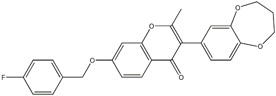 3-(3,4-dihydro-2H-1,5-benzodioxepin-7-yl)-7-[(4-fluorobenzyl)oxy]-2-methyl-4H-chromen-4-one Struktur