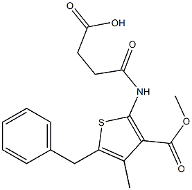 4-{[5-benzyl-3-(methoxycarbonyl)-4-methyl-2-thienyl]amino}-4-oxobutanoic acid Struktur