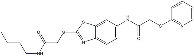 N-(2-{[2-(butylamino)-2-oxoethyl]sulfanyl}-1,3-benzothiazol-6-yl)-2-(2-pyridinylsulfanyl)acetamide Struktur