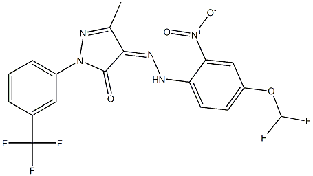 3-methyl-1-[3-(trifluoromethyl)phenyl]-1H-pyrazole-4,5-dione 4-({4-(difluoromethoxy)-2-nitrophenyl}hydrazone) Struktur