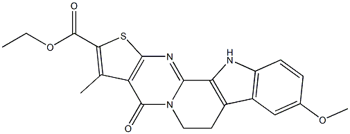 ethyl 9-methoxy-3-methyl-4-oxo-4,6,7,12-tetrahydrothieno[2'',3'':4',5']pyrimido[1',2':1,2]pyrido[3,4-b]indole-2-carboxylate Struktur