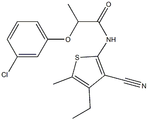 2-(3-chlorophenoxy)-N-(3-cyano-4-ethyl-5-methyl-2-thienyl)propanamide Struktur