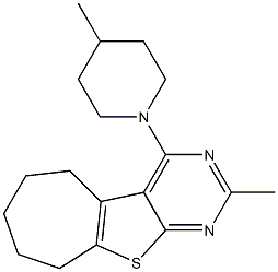 2-methyl-4-(4-methyl-1-piperidinyl)-6,7,8,9-tetrahydro-5H-cyclohepta[4,5]thieno[2,3-d]pyrimidine Struktur