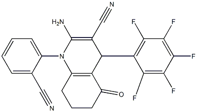 2-amino-1-(2-cyanophenyl)-5-oxo-4-(2,3,4,5,6-pentafluorophenyl)-1,4,5,6,7,8-hexahydro-3-quinolinecarbonitrile Struktur