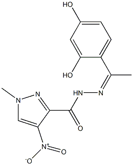 N'-[1-(2,4-dihydroxyphenyl)ethylidene]-4-nitro-1-methyl-1H-pyrazole-3-carbohydrazide Struktur