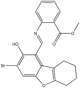 methyl 2-{[(3-bromo-2-hydroxy-6,7,8,9-tetrahydrodibenzo[b,d]furan-1-yl)methylene]amino}benzoate Struktur