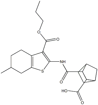 3-({[6-methyl-3-(propoxycarbonyl)-4,5,6,7-tetrahydro-1-benzothien-2-yl]amino}carbonyl)bicyclo[2.2.1]heptane-2-carboxylic acid Struktur