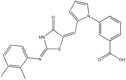 3-[2-({2-[(2,3-dimethylphenyl)imino]-4-oxo-1,3-thiazolidin-5-ylidene}methyl)-1H-pyrrol-1-yl]benzoic acid Struktur