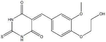 5-[4-(2-hydroxyethoxy)-3-methoxybenzylidene]-2-thioxodihydro-4,6(1H,5H)-pyrimidinedione Struktur