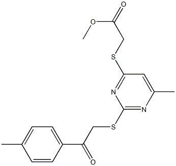 methyl [(6-methyl-2-{[2-(4-methylphenyl)-2-oxoethyl]sulfanyl}pyrimidin-4-yl)sulfanyl]acetate Struktur