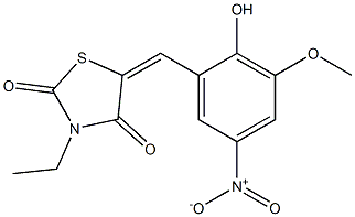 3-ethyl-5-{2-hydroxy-5-nitro-3-methoxybenzylidene}-1,3-thiazolidine-2,4-dione Struktur