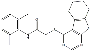 N-(2,6-dimethylphenyl)-2-(5,6,7,8-tetrahydro[1]benzothieno[2,3-d]pyrimidin-4-ylsulfanyl)acetamide Struktur