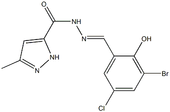 N'-(3-bromo-5-chloro-2-hydroxybenzylidene)-3-methyl-1H-pyrazole-5-carbohydrazide Struktur