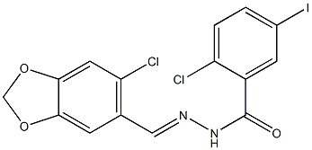 2-chloro-N'-[(6-chloro-1,3-benzodioxol-5-yl)methylene]-5-iodobenzohydrazide Struktur